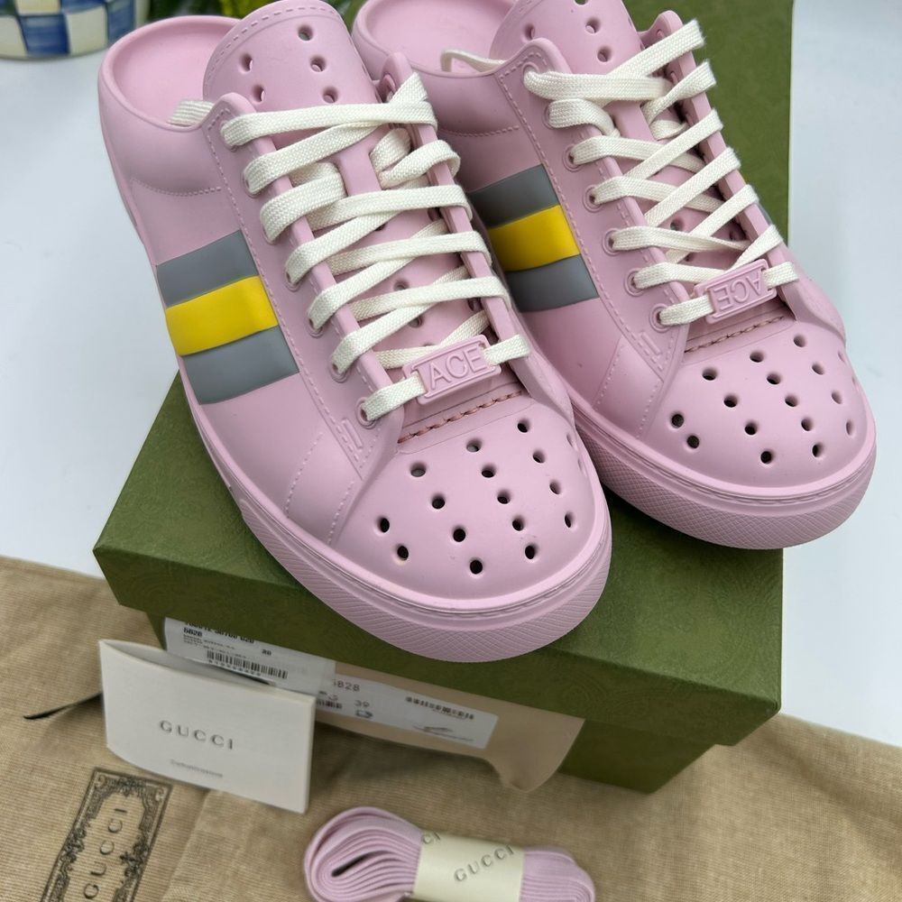 Women's Gucci, ace rubber lace up mules size 39 made in Italy - Picture 6 of 9